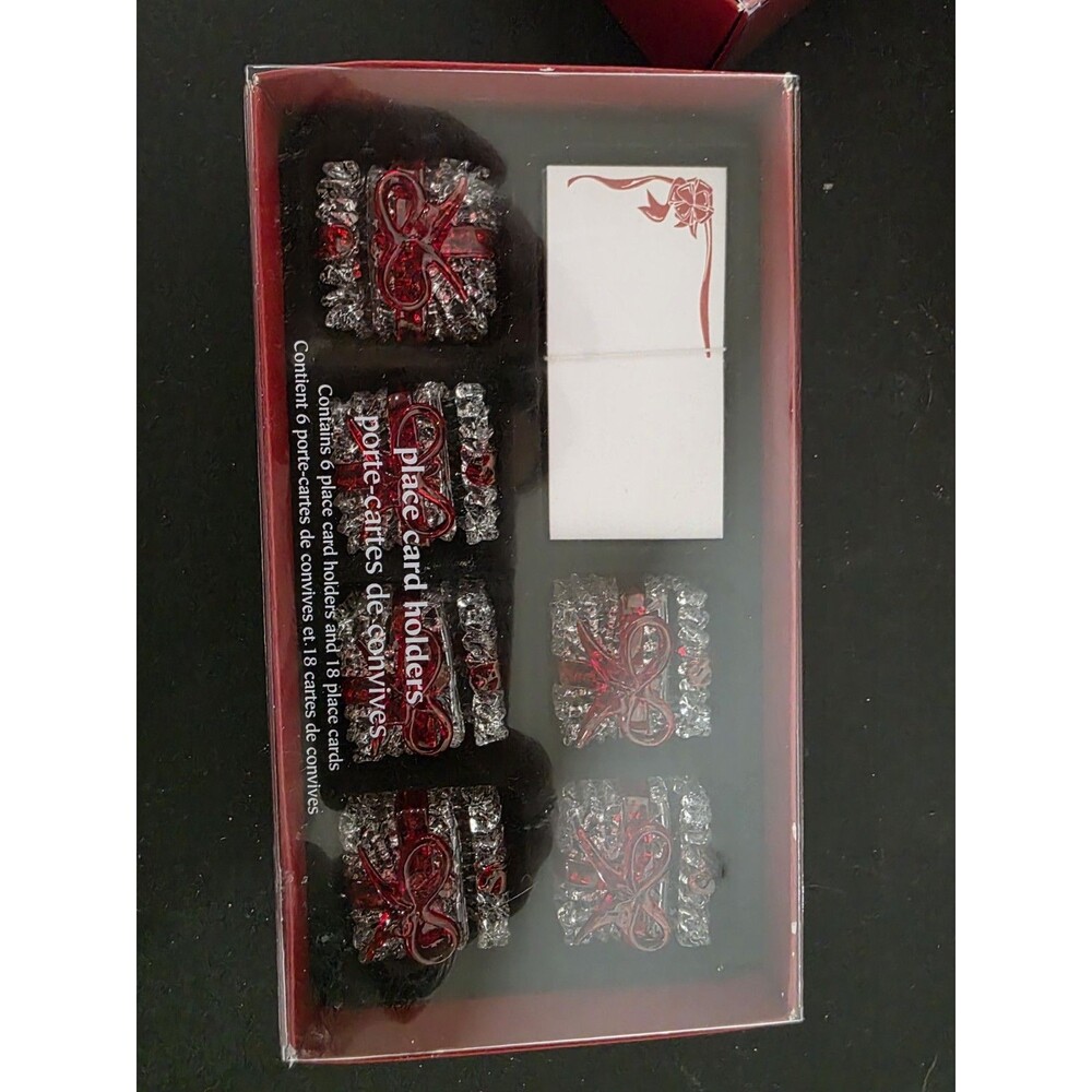 🎄NEW Pier 1 Imports 6Set Glass Christmas Present Place Card Holders & 18 Cards
